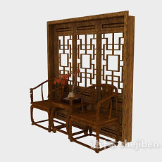 中式实木单人沙发3d模型下载