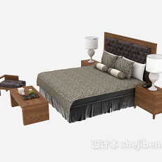 中式家具双人床3d模型下载