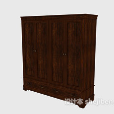 中式漆木衣柜3d模型下载