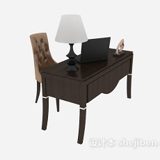 棕色实木书桌3d模型下载