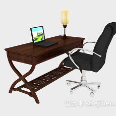 中式实木书桌、台灯3d模型下载
