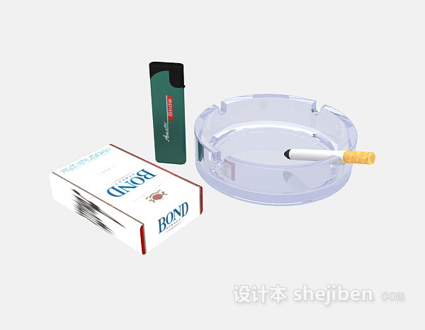 现代风格香烟、打火机、烟灰缸3d模型下载