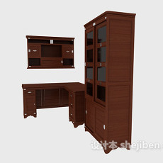 实木书桌、书柜3d模型下载