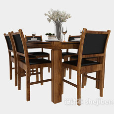 东南亚实木餐桌椅3d模型下载