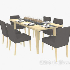 实木餐桌餐椅组合3d模型下载