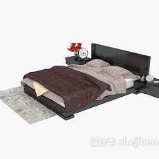 现代实木家具床3d模型下载