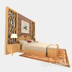 美式实木双人床3d模型下载