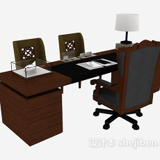 经理实木办公桌椅3d模型下载
