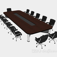 多人实木会议桌3d模型下载