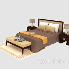 东南亚实木双人床3d模型下载