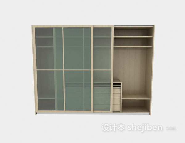 现代风格玻璃推拉门衣柜3d模型下载