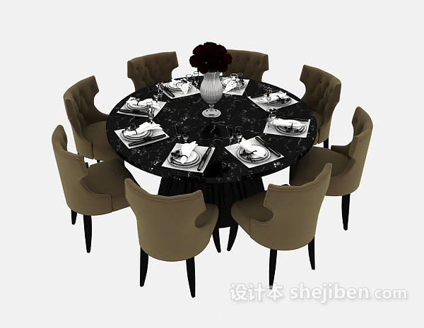 地中海风格酒店聚餐餐桌3d模型下载