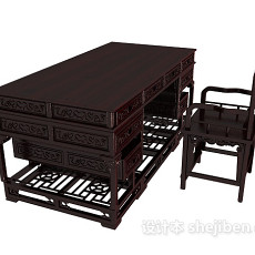 中式办公桌3d模型下载