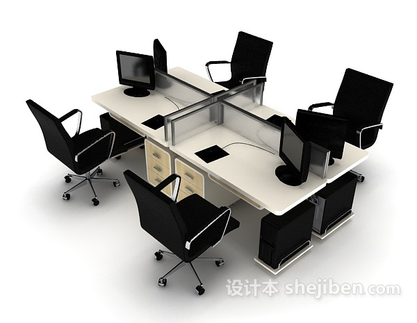多人办公电脑桌3d模型下载
