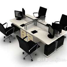 多人办公电脑桌3d模型下载