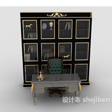 书房桌椅3d模型下载