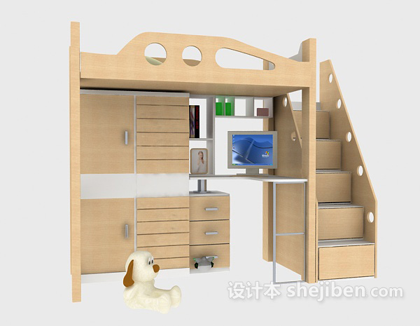 现代风格带柜子的床3d模型下载