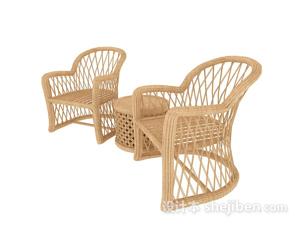 双人藤椅3d模型下载