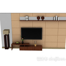 中式风格电视墙 3d模型下载
