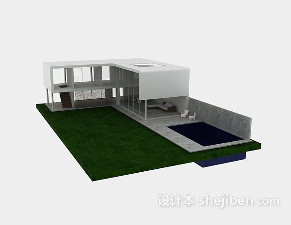 设计本现代白色别墅3d模型下载