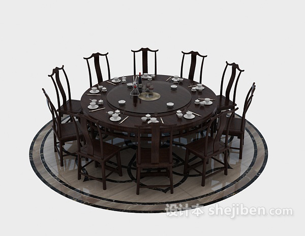 设计本10人圆餐桌3d模型下载