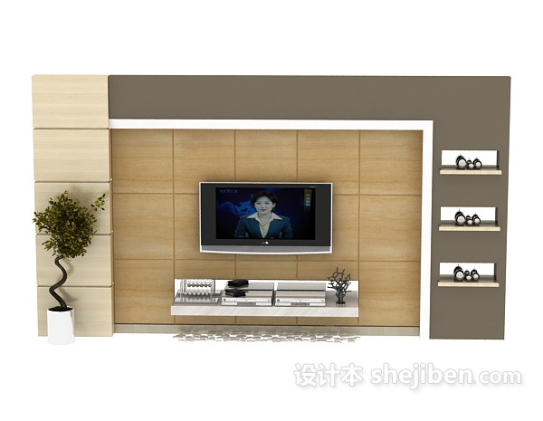 现代电视背景墙3d模型下载