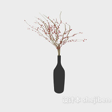 黑色花瓶插花3d模型下载
