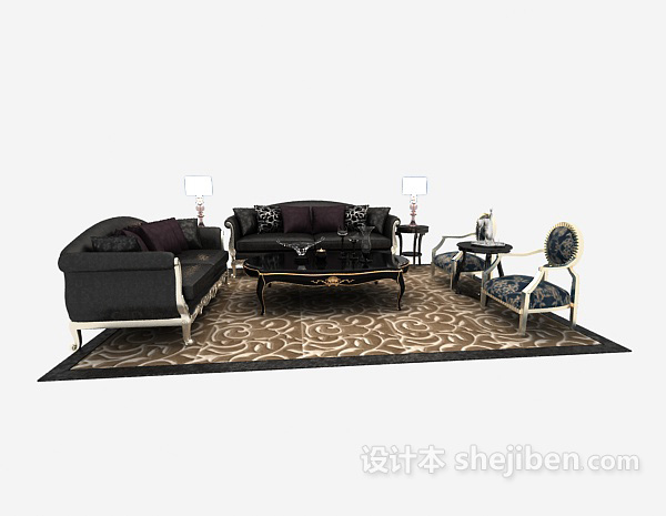 设计本奢华别墅欧式多人沙发3d模型下载