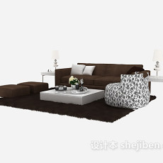 简洁雅致现代中式沙发组合3d模型下载