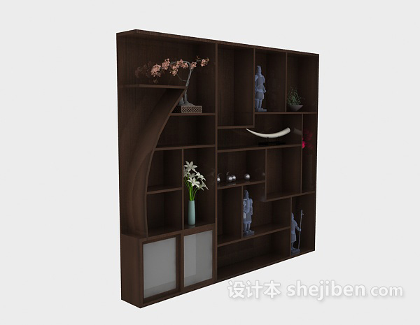 中式餐边装饰柜3d模型下载