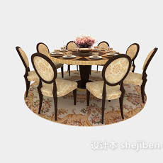 田园风格小圆形餐桌3d模型下载