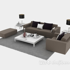 简单的现代中式沙发茶几组合3d模型下载