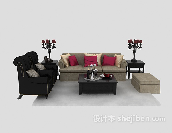 免费绝美欧式多人沙发免费3d模型下载