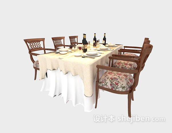 其它美式风格餐桌桌布3d模型下载