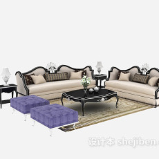 舒适时尚型欧式多人沙发免费3d模型下载