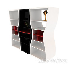黑白红经典色系博古架展示柜3d模型下载
