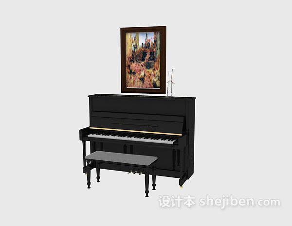 现代风格油画黑色钢琴3d模型下载