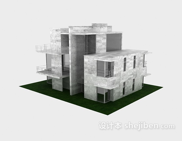 现代风格白色别墅3d模型下载