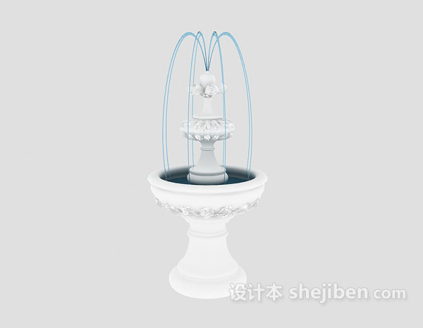 白色欧式喷泉3d模型-室内喷泉3d模型