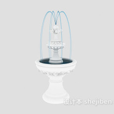 白色欧式喷泉-室内喷泉3d模型下载
