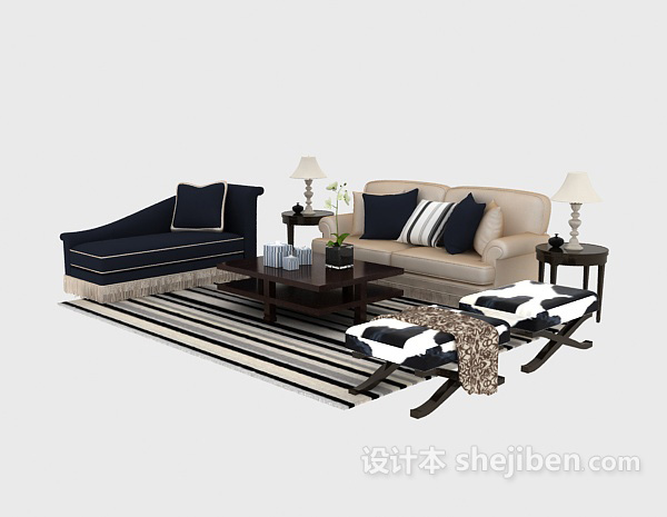 简洁又不缺乏时尚的欧式多人沙发3D模型免费下载