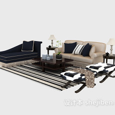 简洁又不缺乏时尚的欧式多人沙发免费3d模型下载