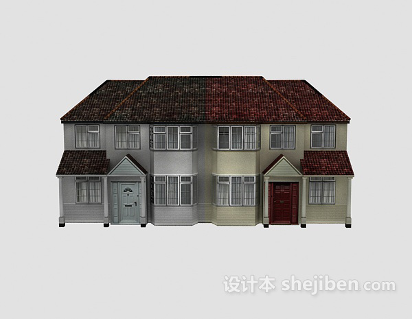 设计本欧式红色屋顶别墅3d模型下载