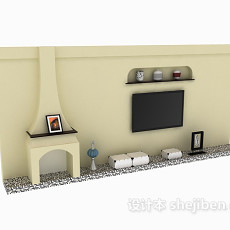 白色电视墙3d模型下载