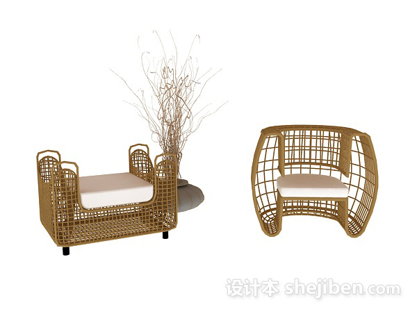 休闲藤椅家具3d模型