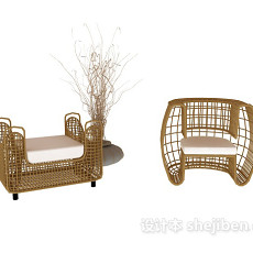 休闲藤椅家具3d模型下载