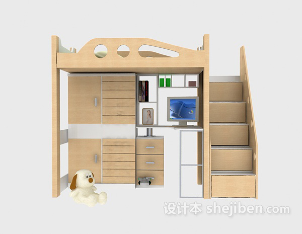 免费带柜子的床3d模型下载