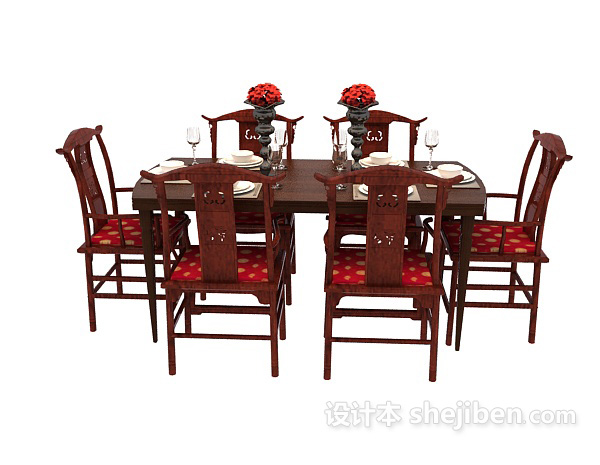 设计本中式餐厅餐桌3d模型下载