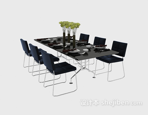 现代纯黑色大气餐桌