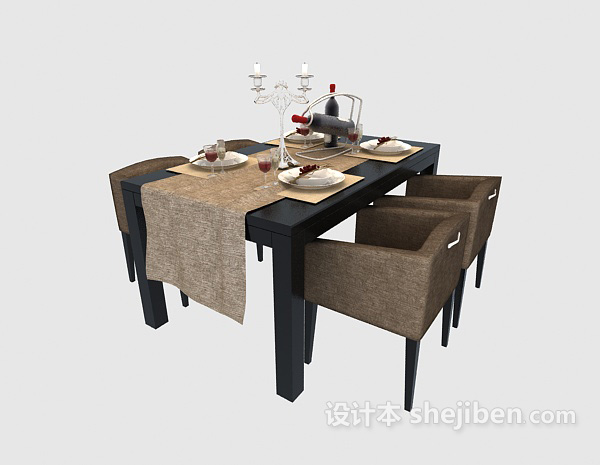 低调奢华餐桌3d模型免费下载